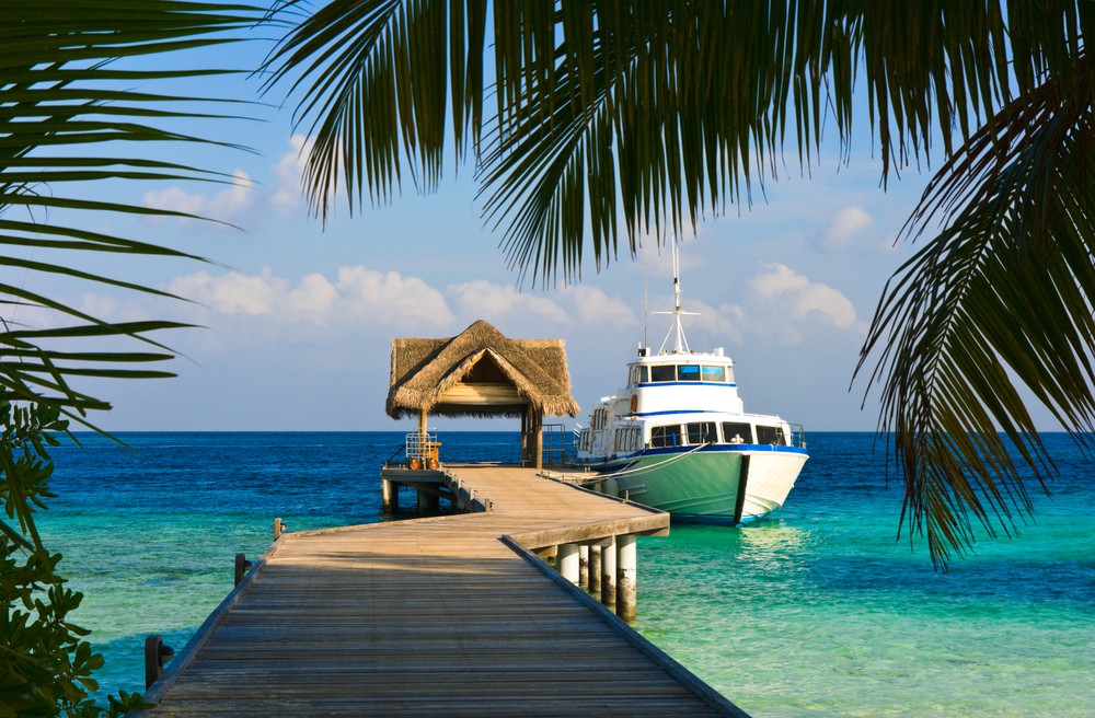 Wooden walkway to the dive boat that awaits attendees of the 2015 DRT Show in the Philippines