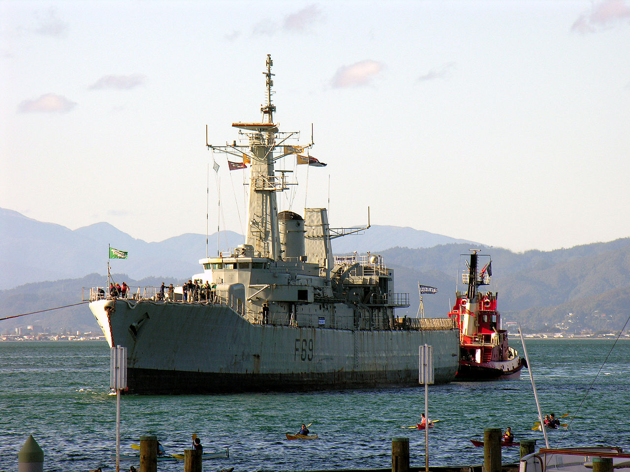 The F69 HMNZS Wellington wreck sits above the waters of New Zealand before being sunk off North Island