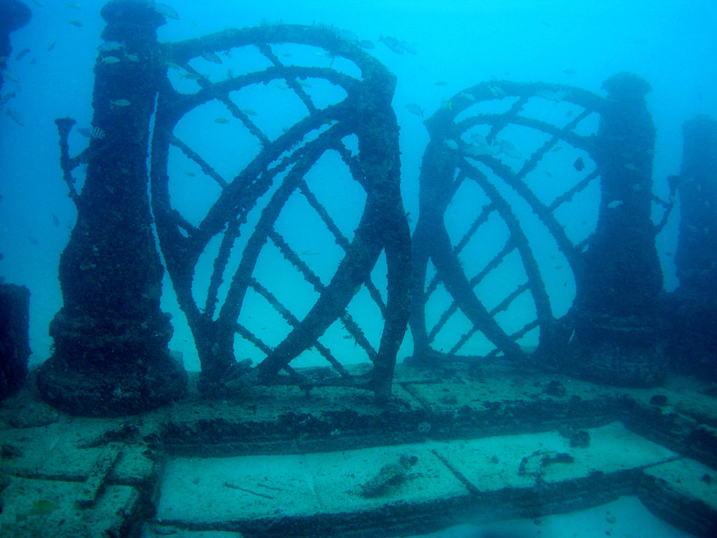 Gates lead divers to the underwater cemetery that lies at Neptune Memorial Reef in Miami, Florida