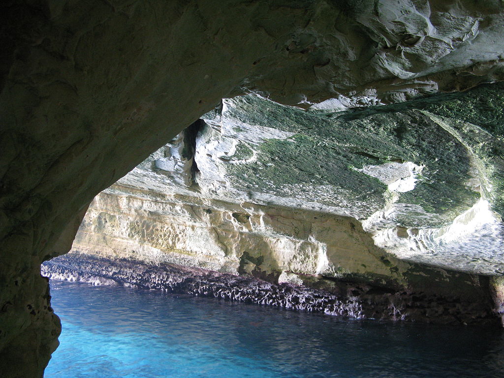 View of the inside of Israel's Rosh HaNikra Caverns as you make your way towards the exit