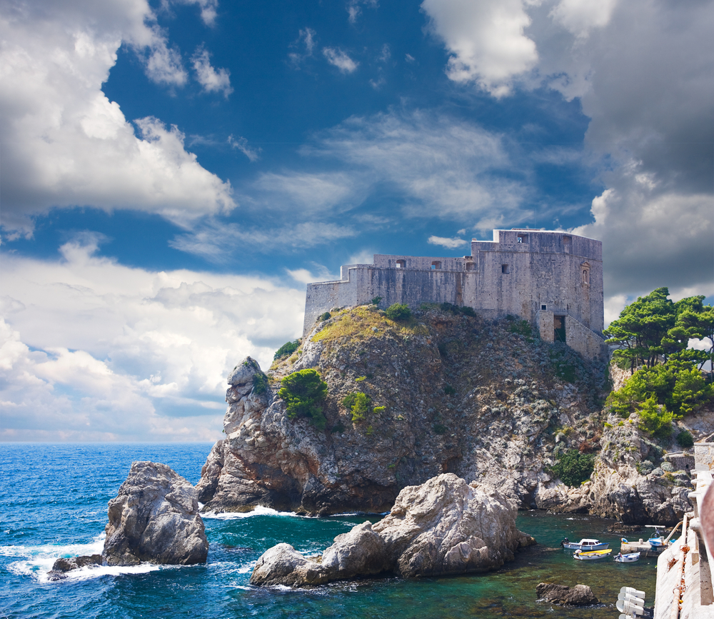The St. Lawrence Fortress, also known as Fort Lovrijenac, is made of limestone and lies outside the city of Dubrovnik.  Built in just three months, it has three terraces and is known for resisting the Venetian rule.