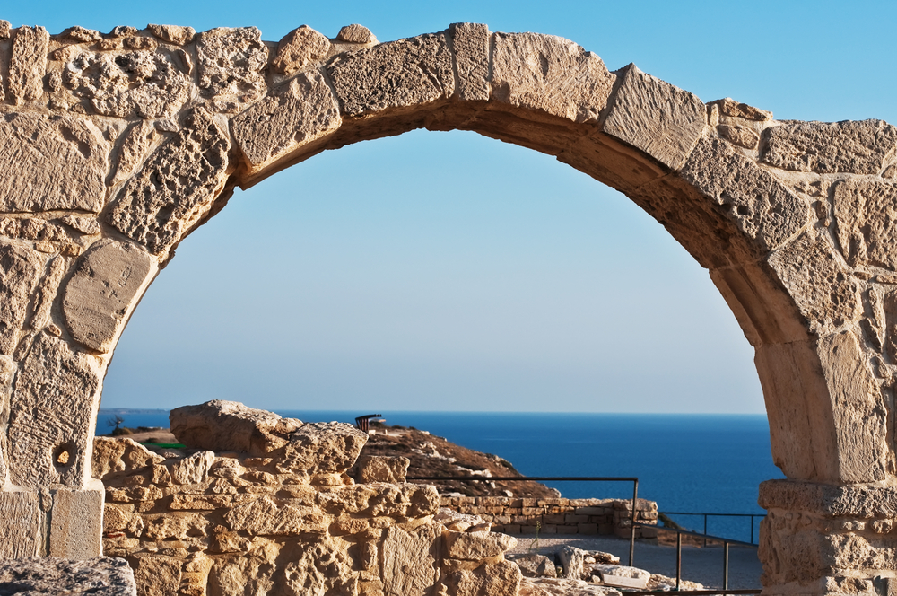 Arch At Kourion in Cyprus provides visitors and locals alike a view of the big blue ocean