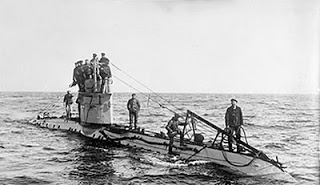 The SM UC-42 with crew making its way on top of the water before meeting her ultimate demise in September 1917