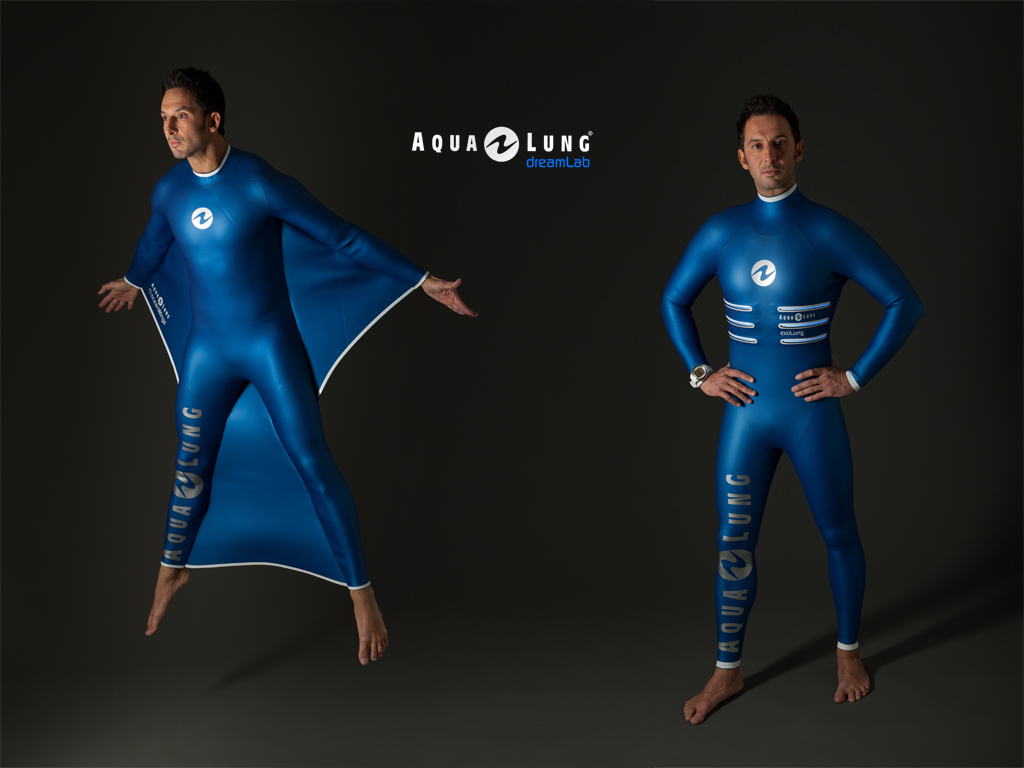 Male diver models the new Ocean Wings wetsuit by Aqualung and Guillaume Binard