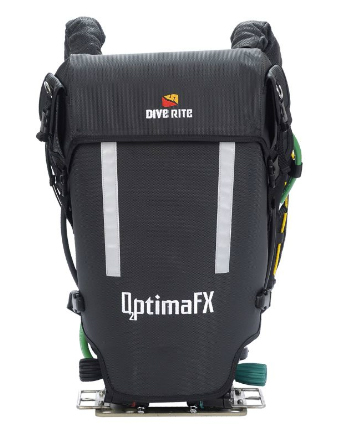 The back of the O2Ptima FX rebreather manufactured by Dive Rite