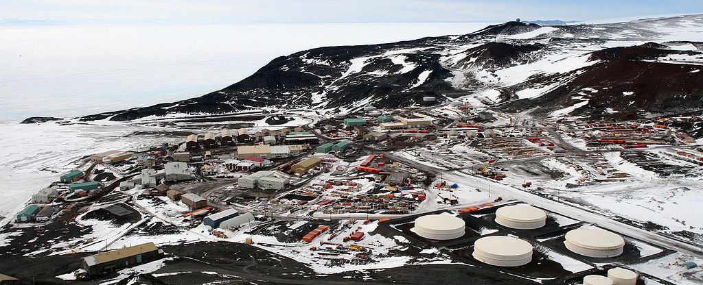 Panoramic view of McMurdo Station on Antarctica&#039;s Ross Island where researchers examine the marine life in the area
