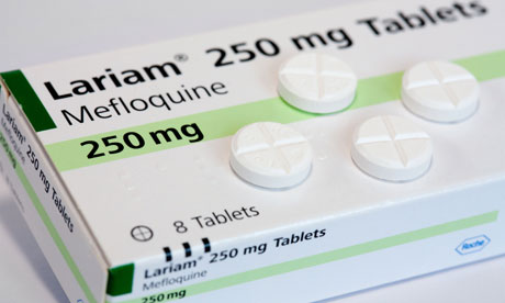 A box of the anti-malarial drug Larium, also known as Mefloquine; is not considered safe to consume while diving