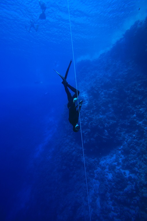 Freediver practicing his technique