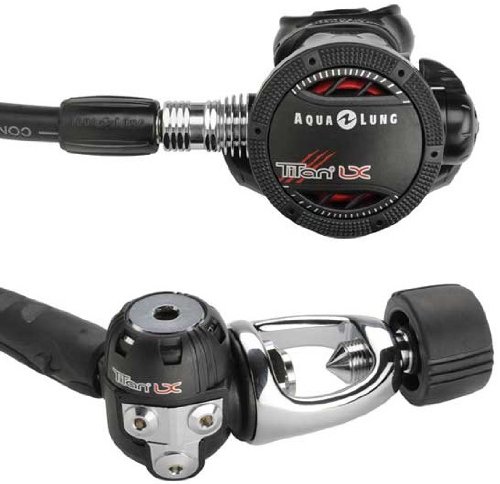 Close up view of the AquaLung Titan LX regulator and yoke