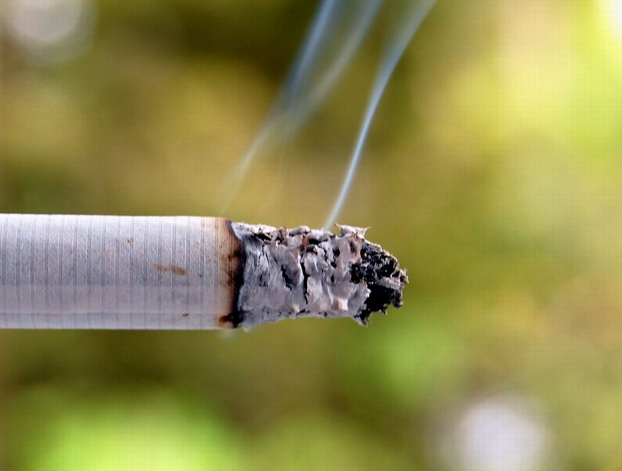 Close up view of cigarette along with smoke that it emits