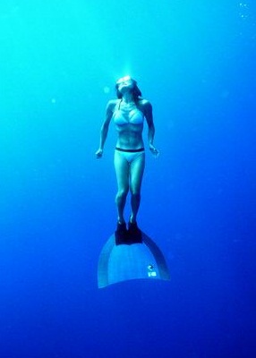 Freediver on her way back to the surface after one short, shallow dive