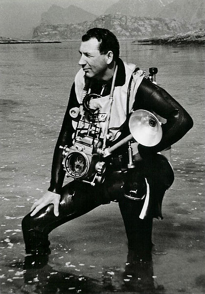 Underwater photographer, Odd Henrik Johnsen, on a scuba diving mission in the late 1960's.