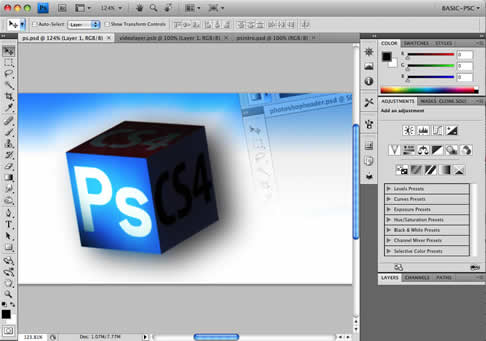 Adobe photoshop program highlighting photoshop logo