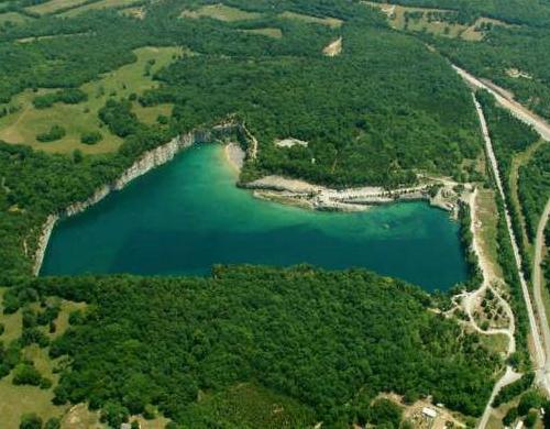 Aerial view of Martha's Quarry in Tennessee surrounded by lush greenery