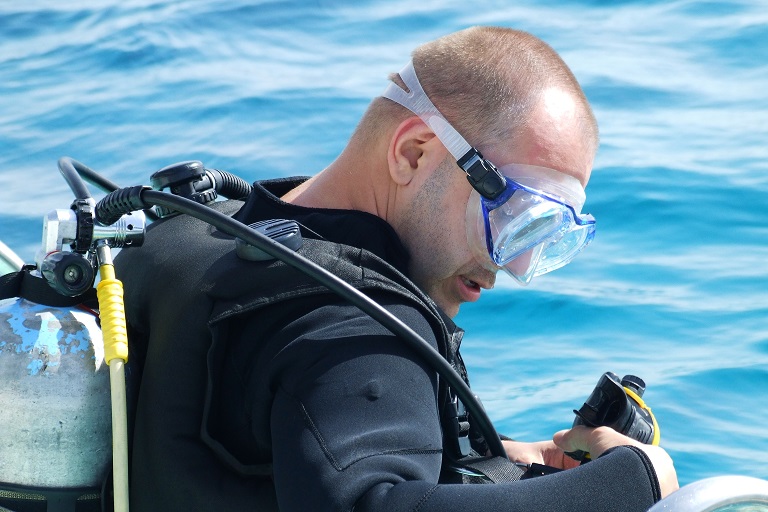 Diver getting ready to explore the Wicher wreck in Poland