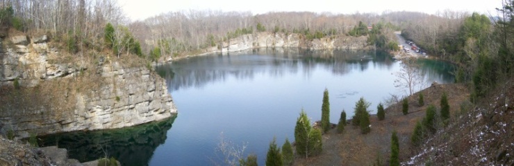 Panoramic view of Loch Low Minn Quarry in Tennessee where you can find the Loch Ness Monster and more