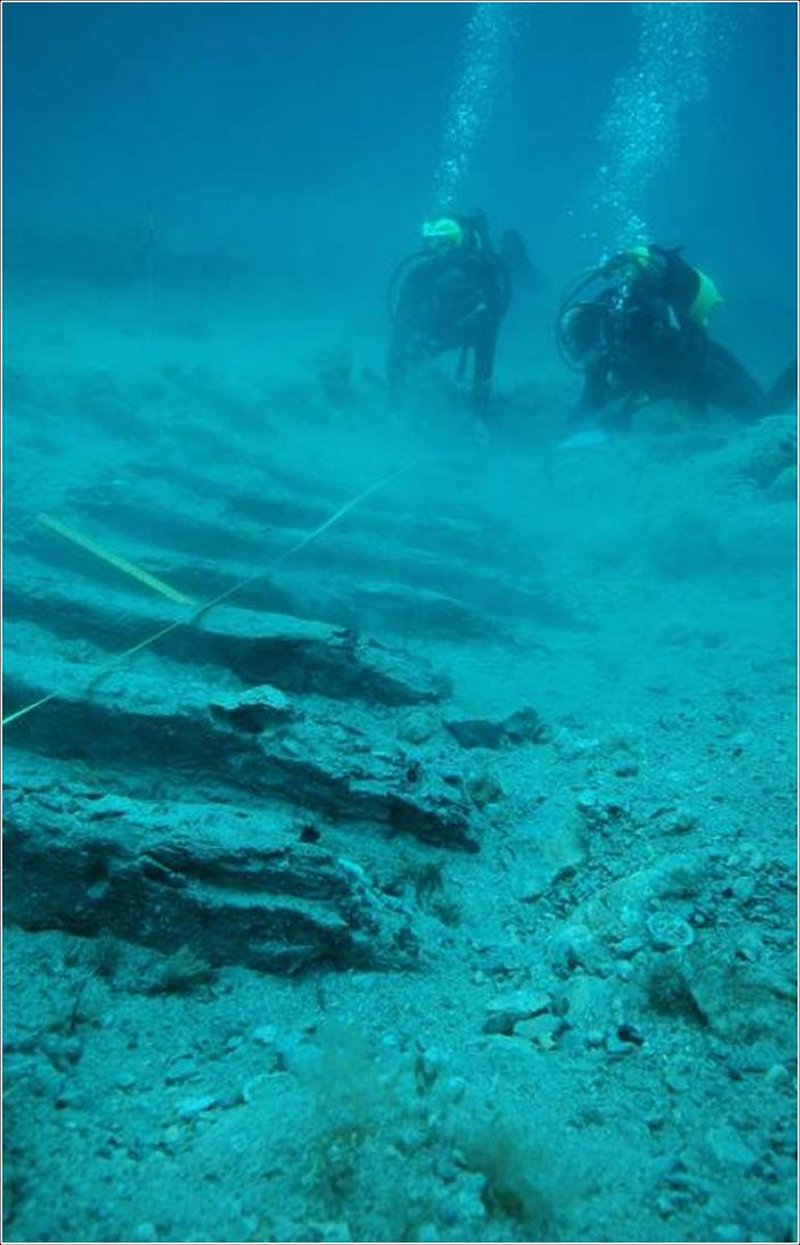 Divers perform survey on the hull of a shipwreck found in Bigovica Bay, Montenegro as part of an archeology expedition