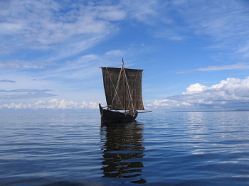 A viking ship in the middle of Lake Vanern in Sweden