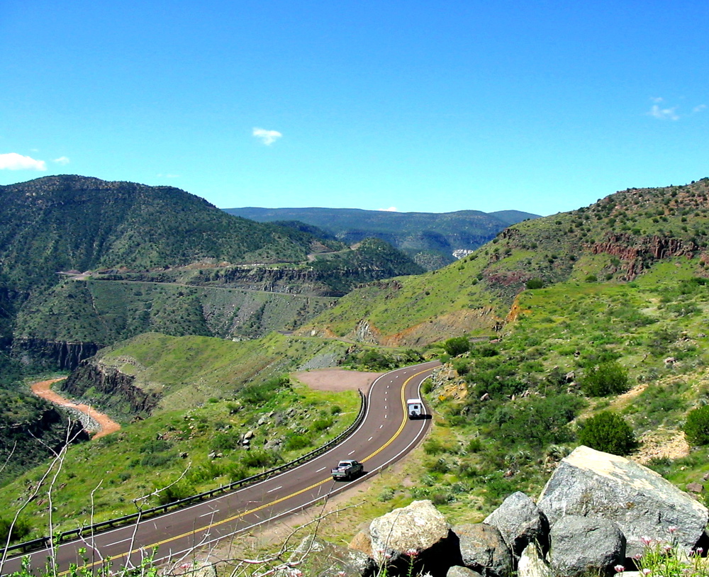 View of State Road 77 and Salt River in Arizona's Salt River Canyon