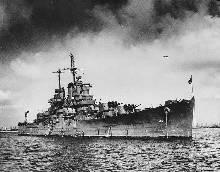 The USS Wilkes Barre at anchor before sinking to her final resting place many years later