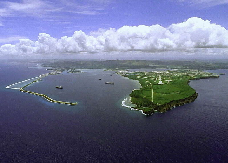 Aerial view of Apra Harbor in Guam; the only place in the world where WWI and WWII wrecks touch eachother